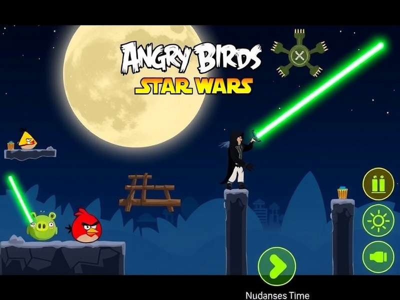 Angry Birds Star Wars gameplay screenshot showing characters like Luke Skywalker and Darth Vader as birds