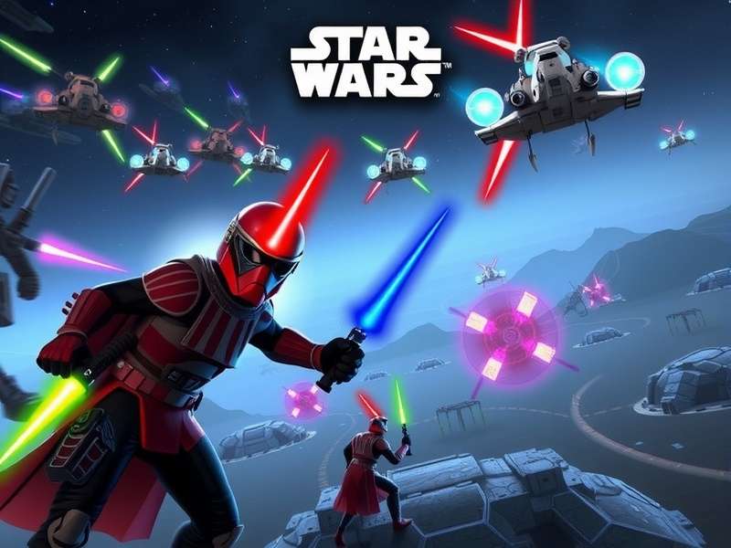 A group of friends playing Star Wars games together on their tablets in a social setting