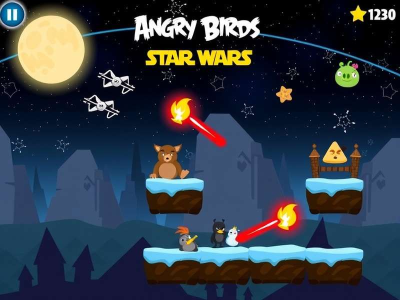 Angry Birds Star Wars gameplay on a mobile device showing Red Bird as Luke Skywalker