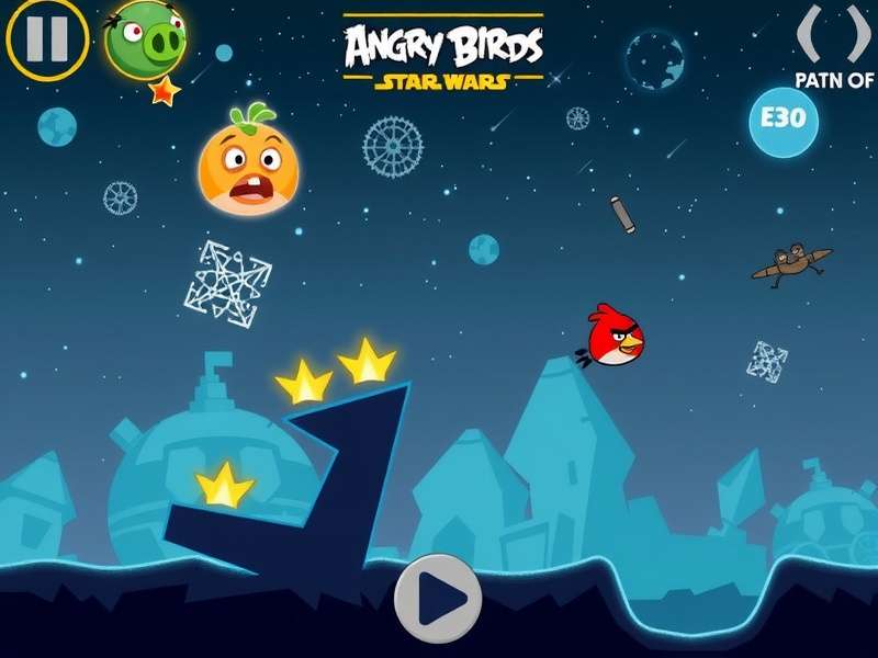 Angry Birds Star Wars character roster showing Red as Luke Skywalker and Chuck as Han Solo
