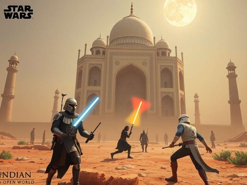 Artistic poster of the new open world Star Wars game featuring a Jedi overlooking a vast alien landscape