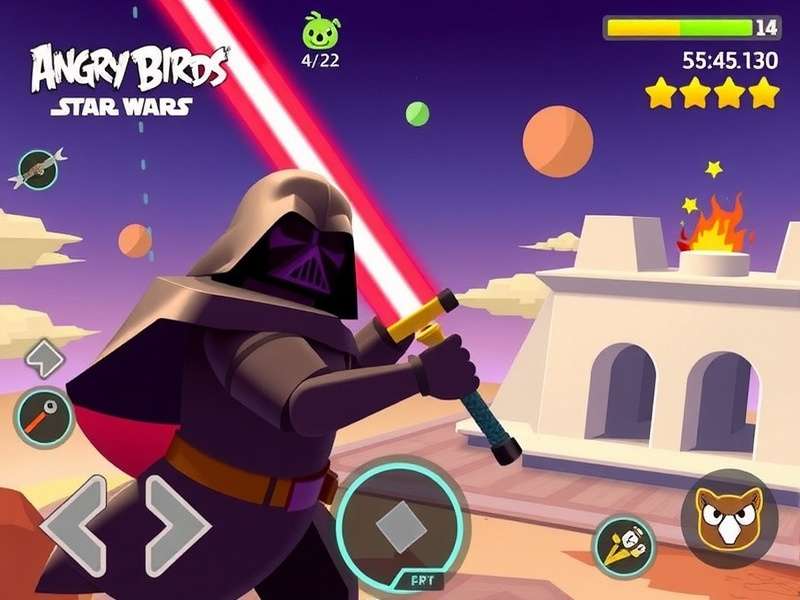 Angry Birds Star Wars PC gameplay screenshot showing Red Bird as Luke Skywalker