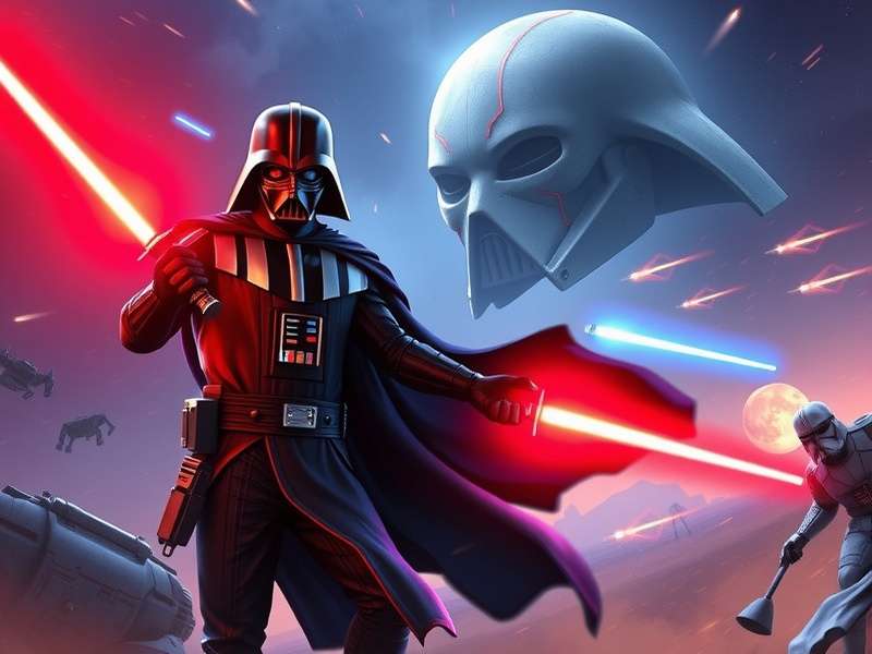 Concept art of a futuristic Star Wars mobile game interface showing characters and controls