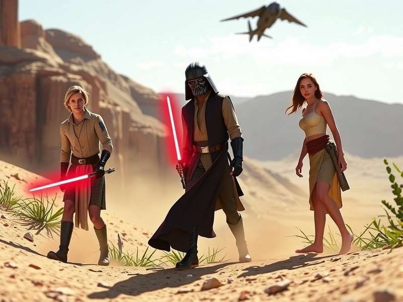 Upcoming Star Wars video game concept art with lightsabers and starships