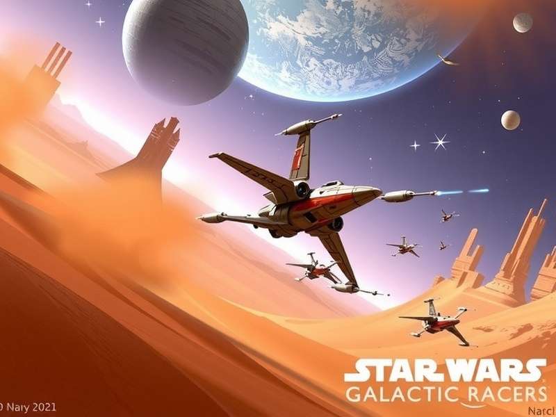 Star Wars Galactic Racers gameplay showing podracers on Tatooine track