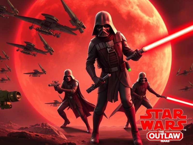 Concept art of a bustling Star Wars city at night with neon signs and aliens