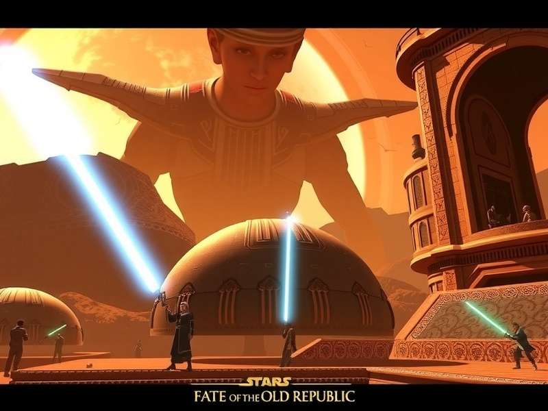 Concept art of a crumbling Jedi temple from the Old Republic era