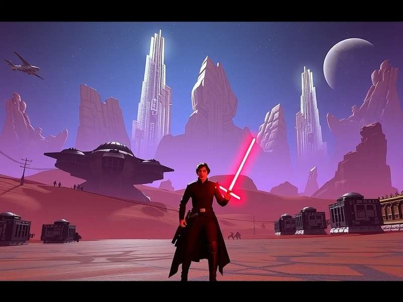 Concept art of a futuristic Star Wars landscape on a console screen