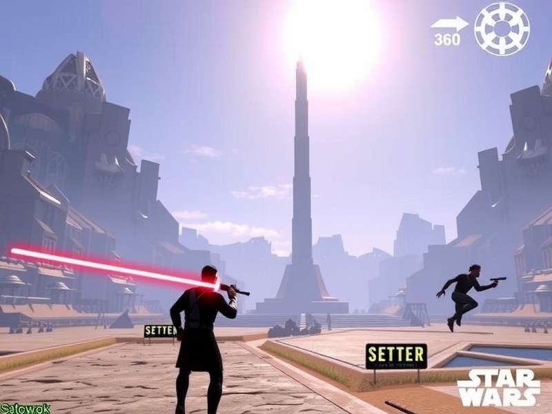 Open World Star Wars Game on PS5 featuring a lightsaber battle on a desert planet