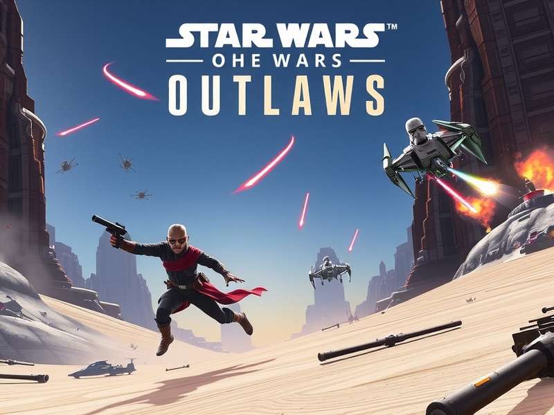 Concept art of a Star Wars Outlaws speeder bike racing through a dusty canyon