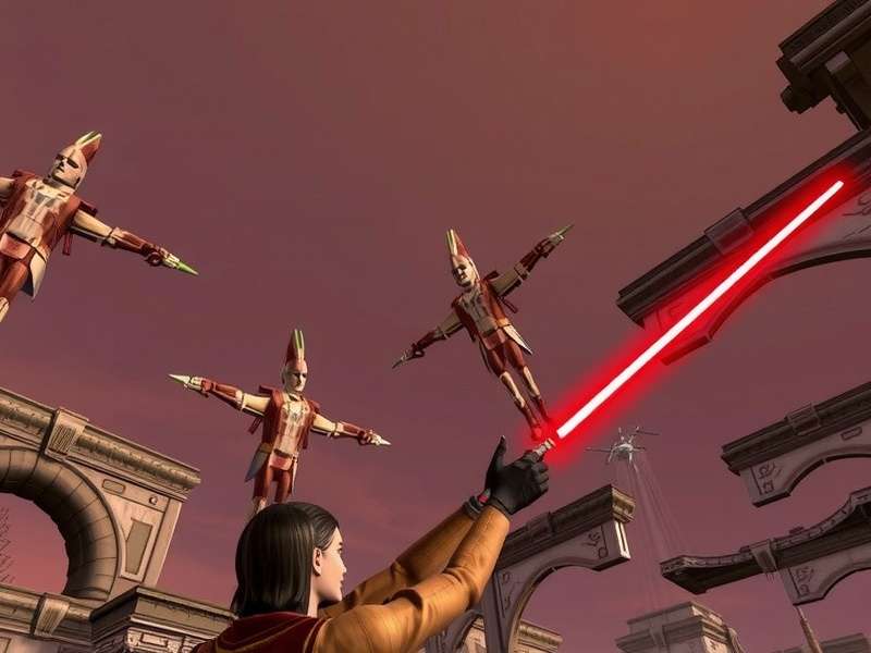 Star Wars: The Old Republic characters - Jedi and Sith facing off on Tatooine