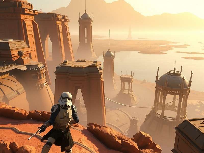 Concept art of Ubisoft's open-world Star Wars game showing a planet landscape with starships