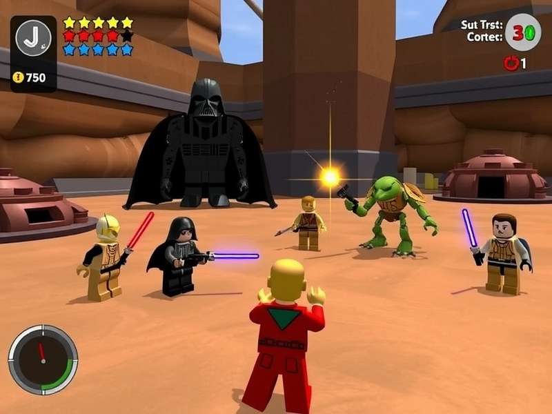 Lego Star Wars: The Skywalker Saga PC gameplay screenshot showing a detailed brick-built Mos Eisley