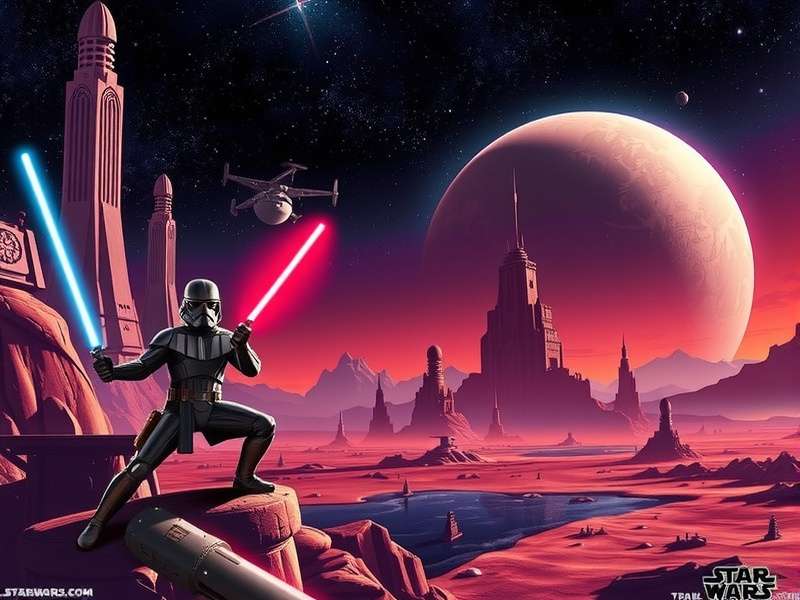 Star Wars gaming setup with multiple screens showcasing different games