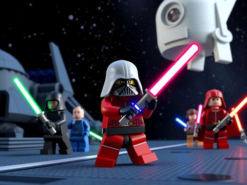LEGO Star Wars Minifigures and Spaceships on a digital background