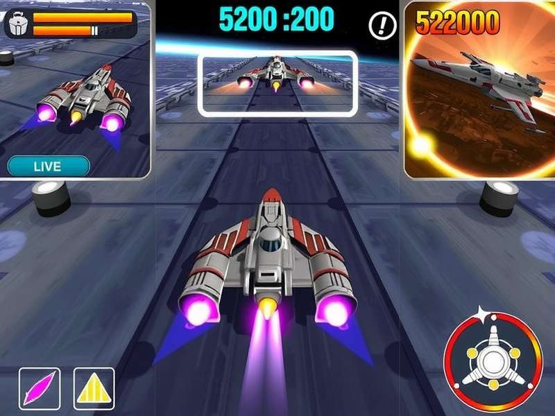 Star Wars Galactic Racer gameplay screenshot showing a high-speed podrace through a canyon