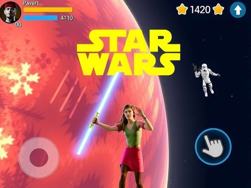 A composite of free Star Wars mobile games showing lightsabers, starships and characters on smartphone screens