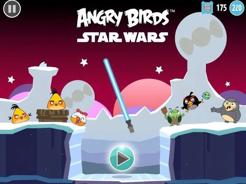 Angry Birds Star Wars Gamejolt banner showing Red Bird as a Jedi with a lightsaber, set against a starry galaxy background.