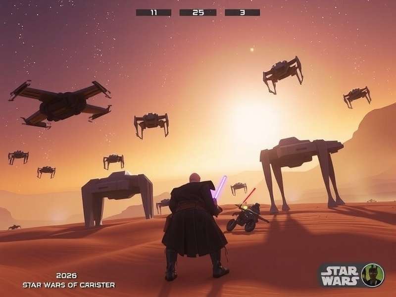 Star Wars Game 2026 — epic galactic battle scene with Star Destroyers and Jedi