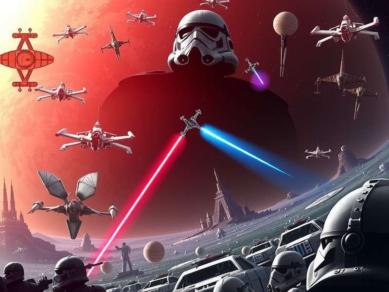 Epic Star Wars gaming setup with lightsaber controller and galaxy backdrop
