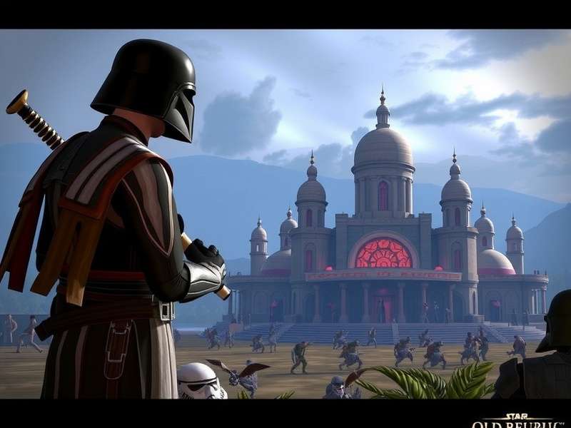 Epic lightsaber duel in Star Wars Old Republic Game featuring Jedi and Sith